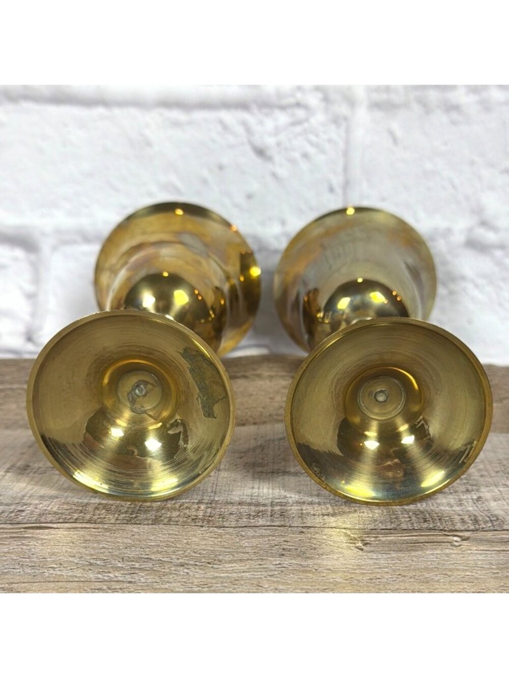 VTG 1970s Mixed Metal Brass & Silver Tone Pair Wine Goblets Set of 2 MCM Barware - Picture 5 of 11